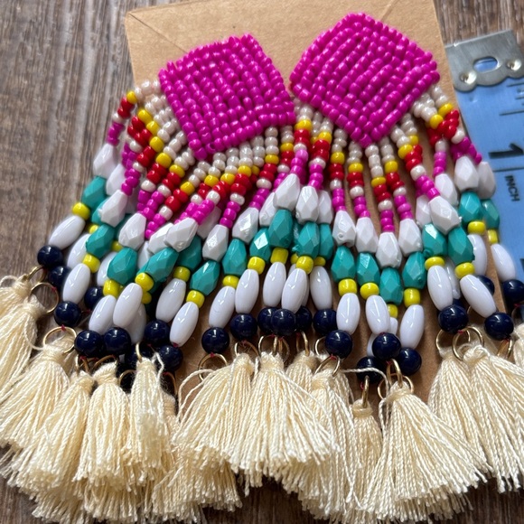 Colorful Beaded Tassel Earrings - Picture 3 of 4